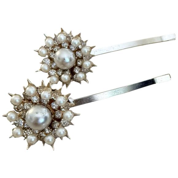 Bridal Pearl Rhinestone Hair Pins Wedding Clips Hairpiece Accessories Vintage main image 6